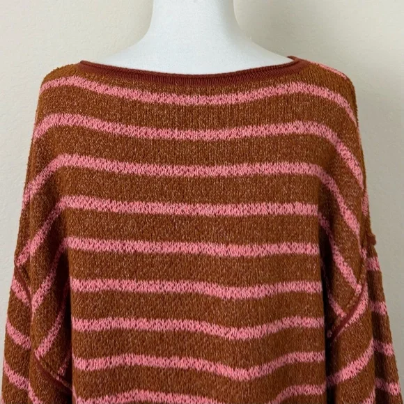 Free People Women's Sweater Bardot Terry Cotton
Blend Striped Orange Pink Small - Picture 11 of 15